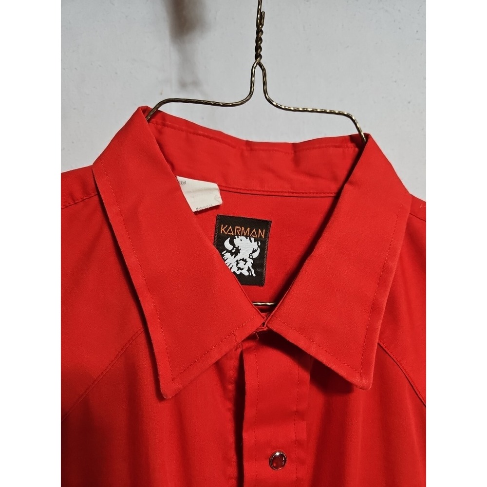 Vintage Karman Pearl Snap Shirt Men Medium Red Western Long Sleeve Cowboy 17X34 - Picture 2 of 10